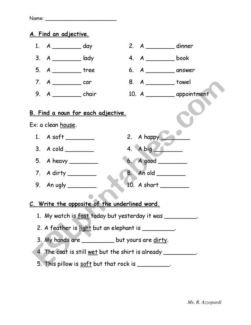 Adjectives worksheet