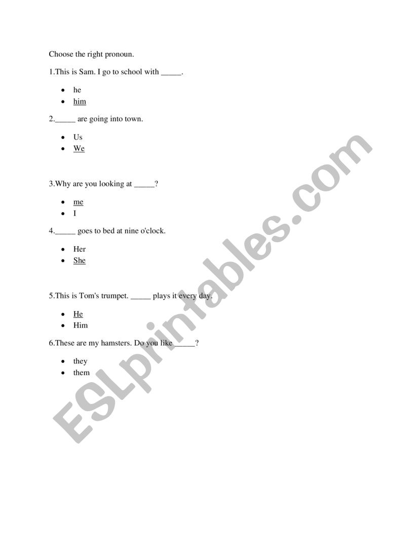 pronouns exercise worksheet