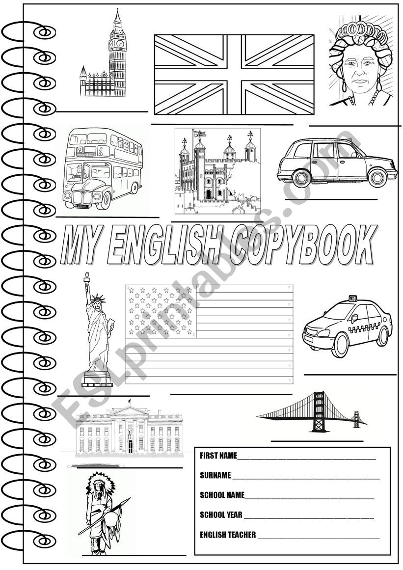 Copybook cover with task  to complete and colour