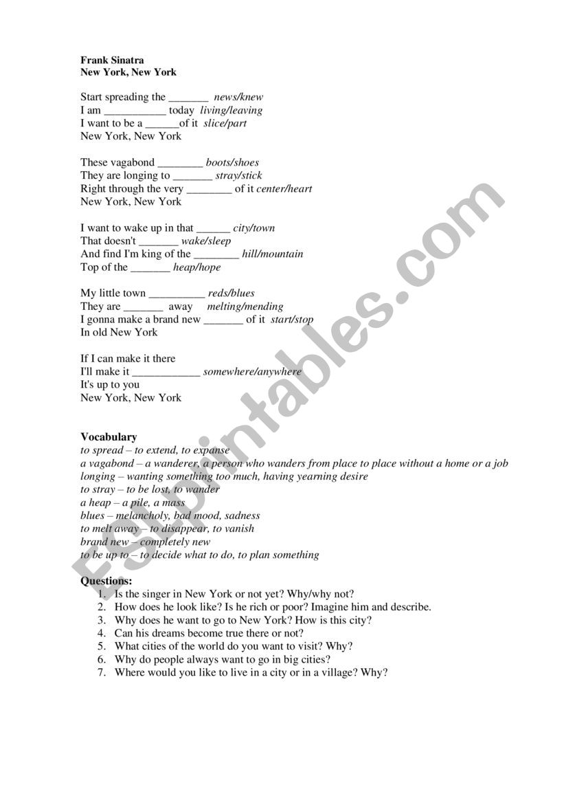 New York  worksheet