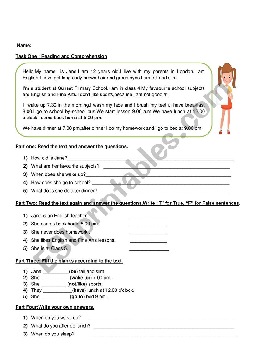 Present Simple Tense reading text