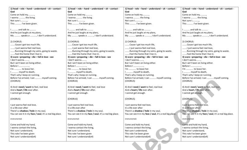 Feel by Robbie Williams worksheet