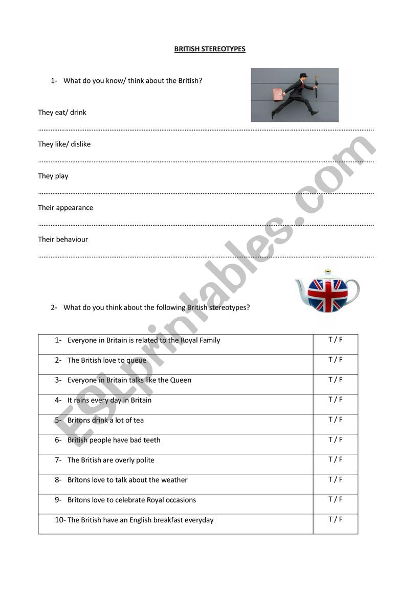 British stereotypes worksheet