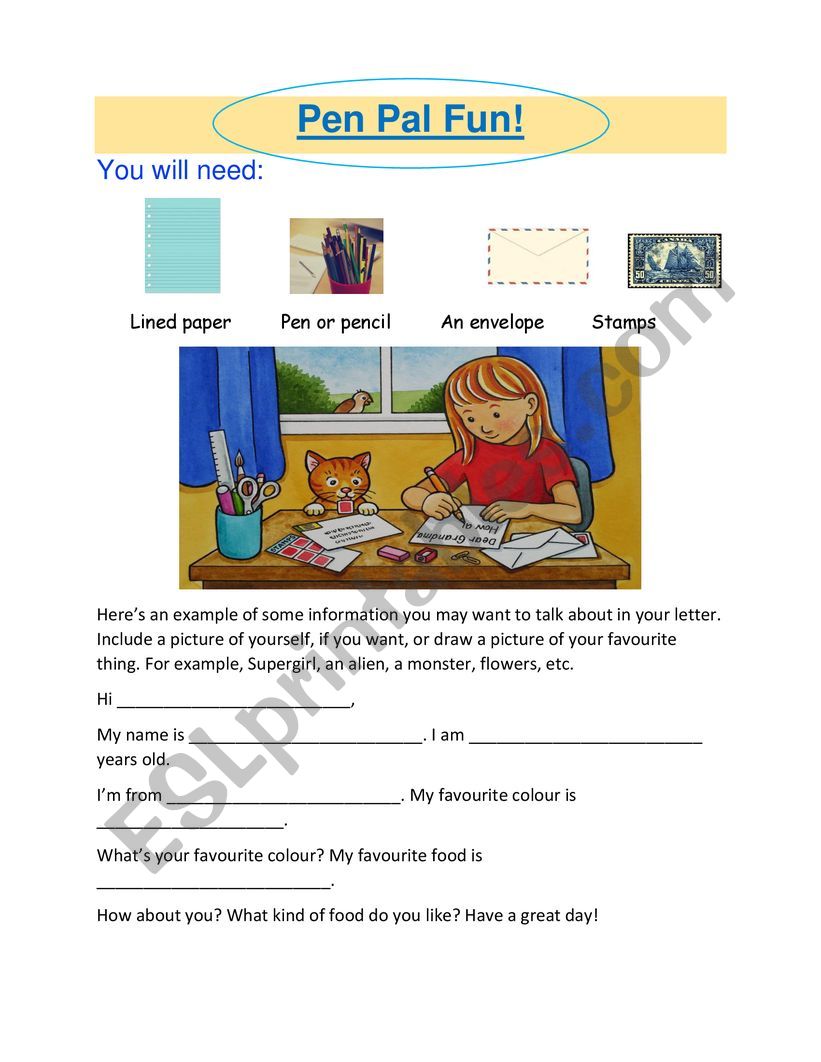 pen pal exercise esl worksheet by winterkanbcold