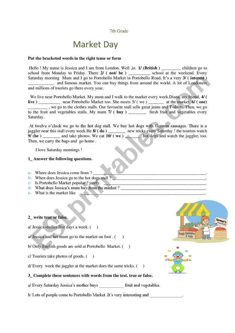 market day worksheet