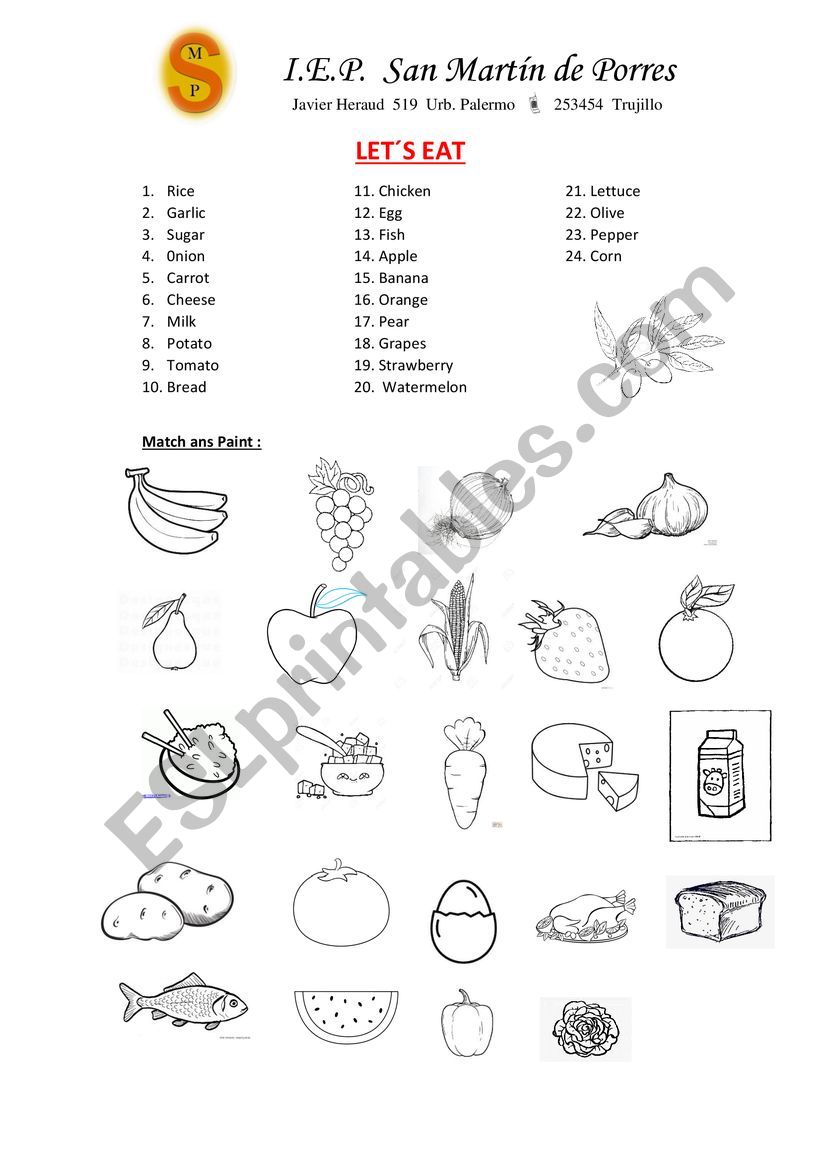 Lets eat worksheet