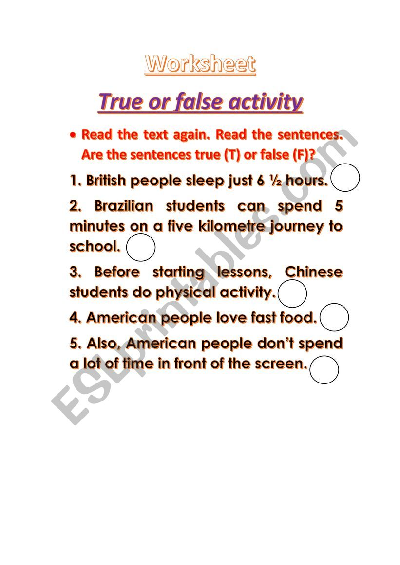 PRESENT SIMPLE-TRUE OR FALSE worksheet