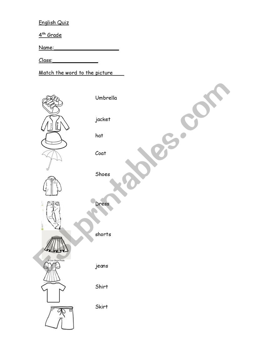 Clothes quiz/worksheet worksheet