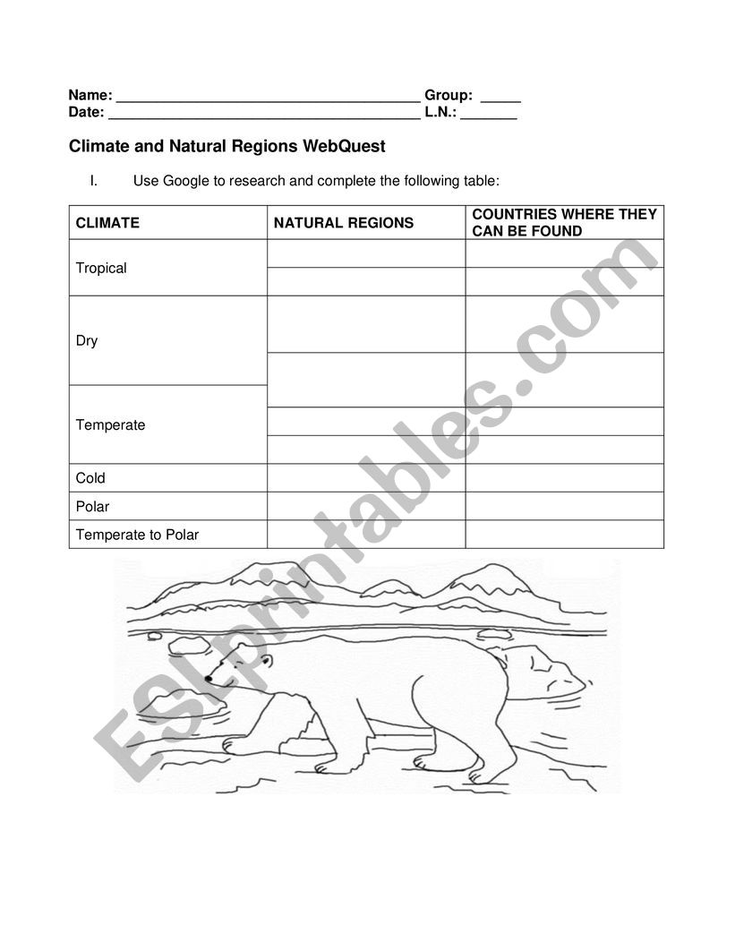 Geography: Climates and Natural Regions WebQuest