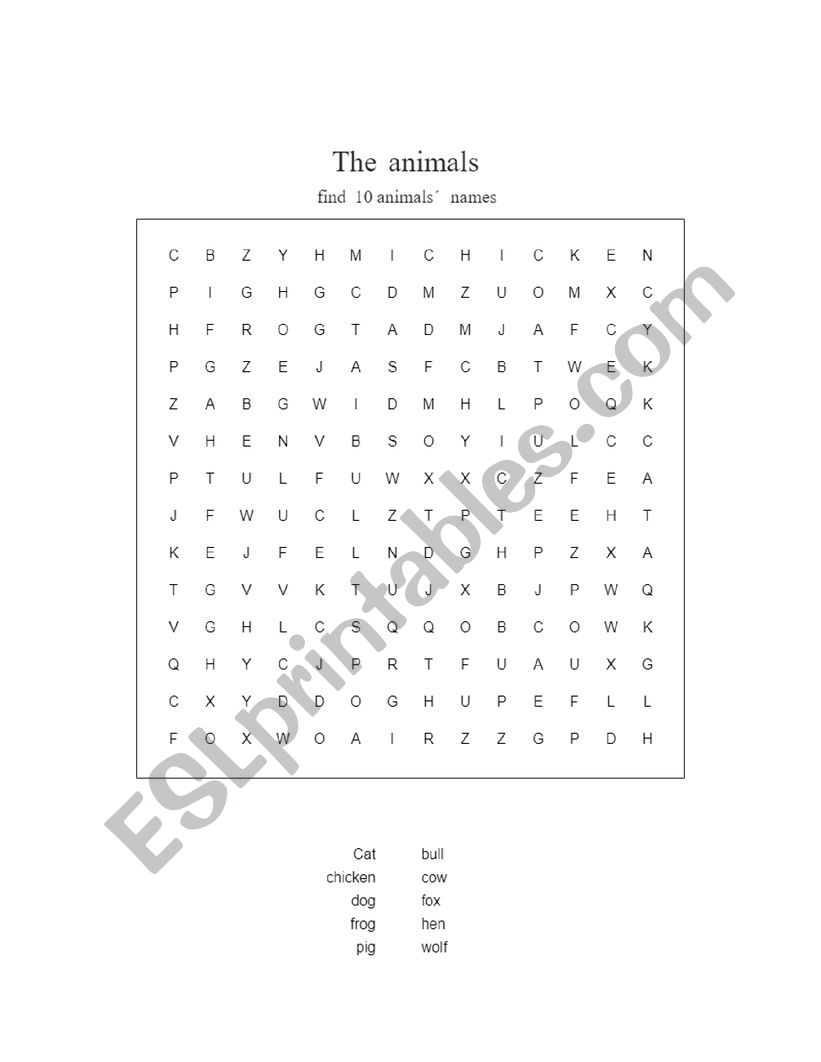 the animals worksheet