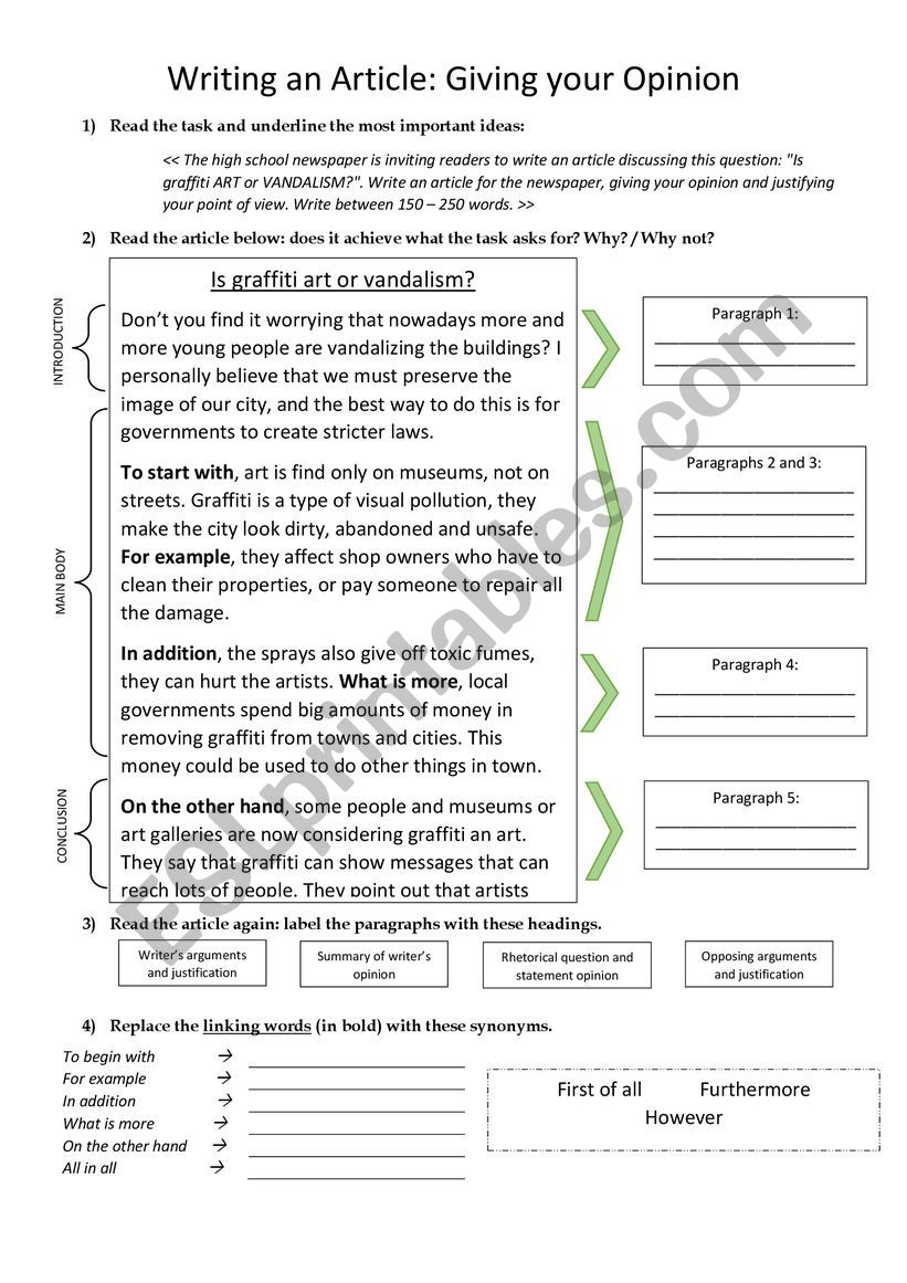 Article: Opinion Essay PART 1 worksheet