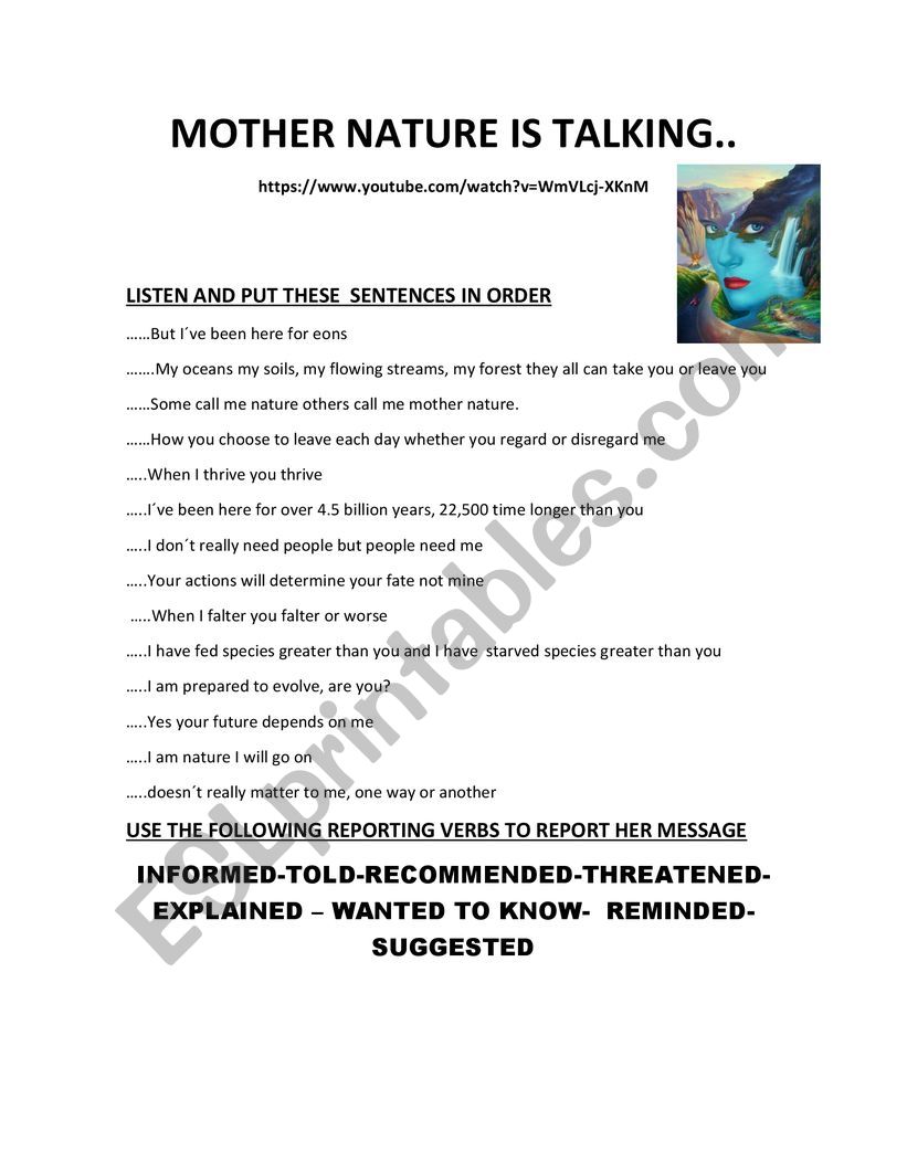 MOTHER NATURE IS TALKING worksheet