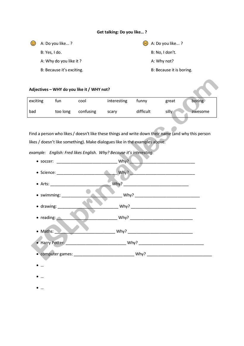 Do you like... worksheet