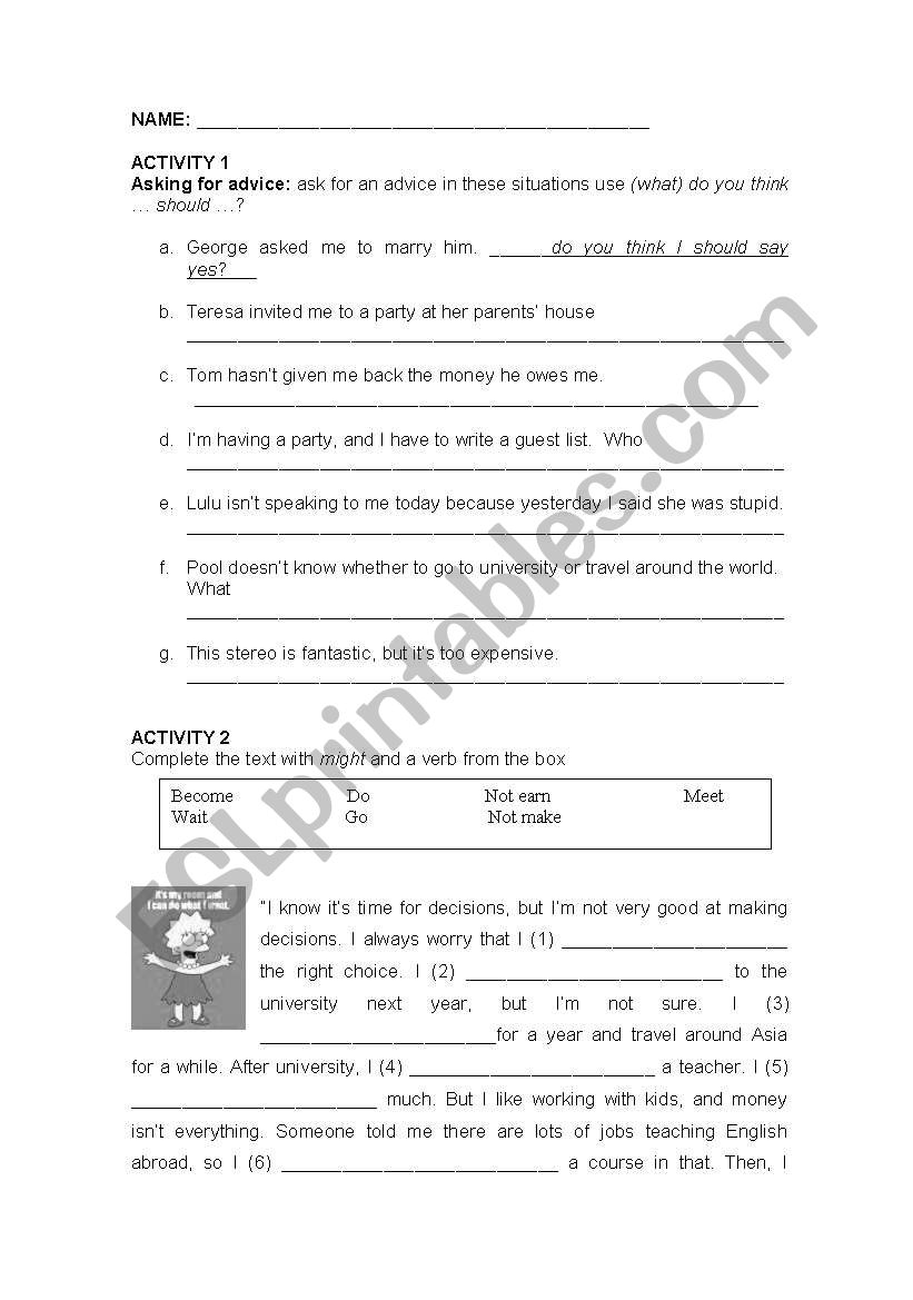 MODAL AUXILIARY VERBS worksheet