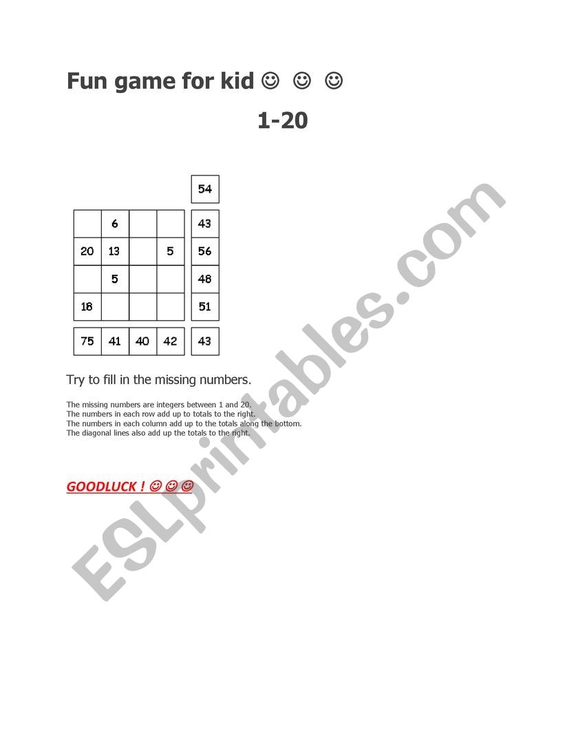 1-20 worksheet