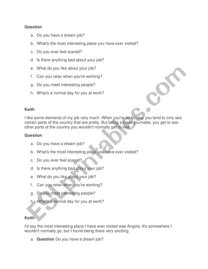 Match Questions to Answers worksheet