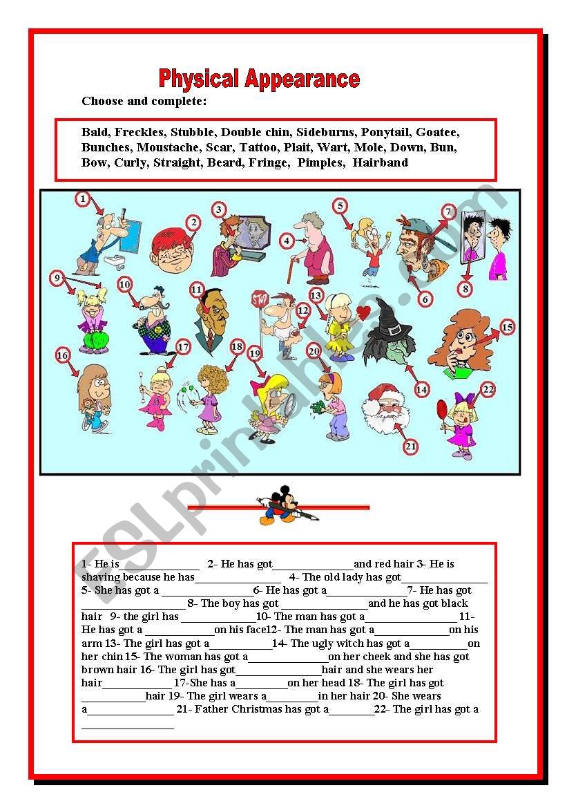 Physical Appearance worksheet