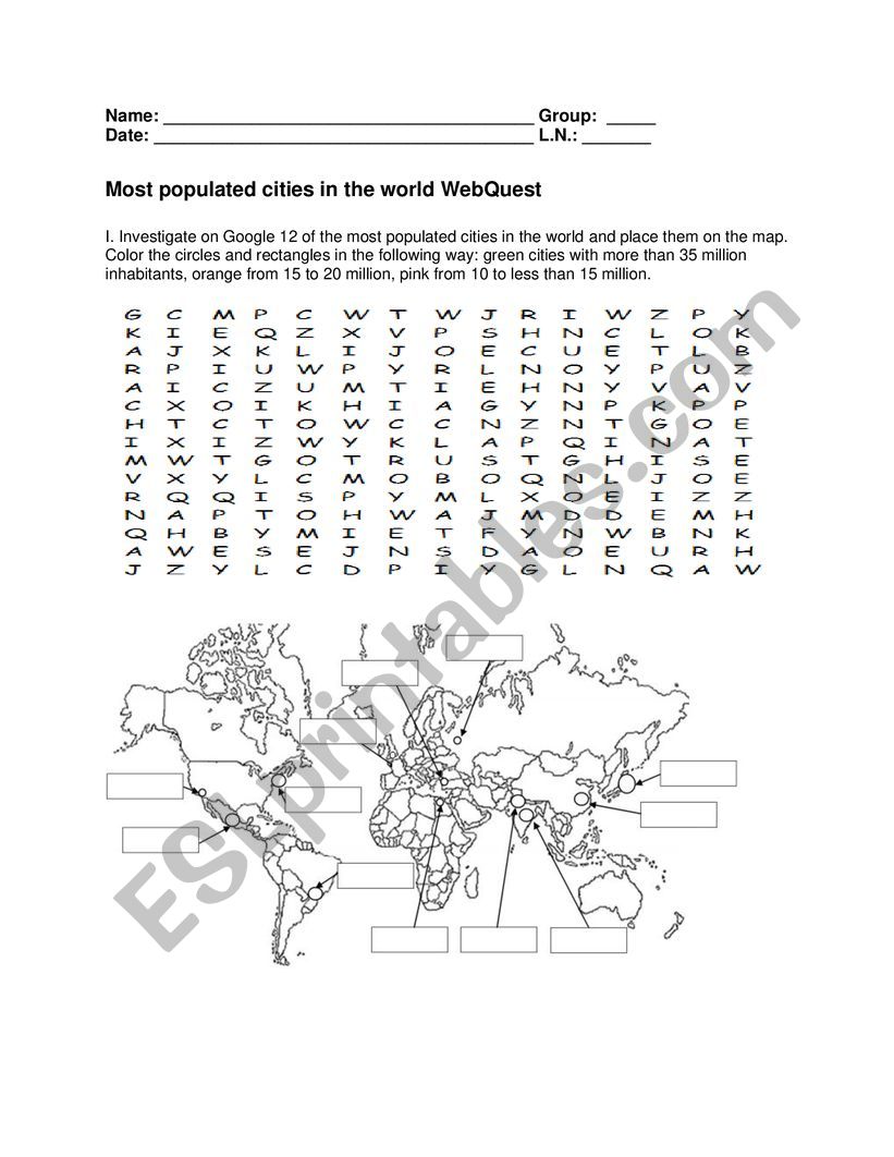 Geography: Most populated cities in the world WebQuest