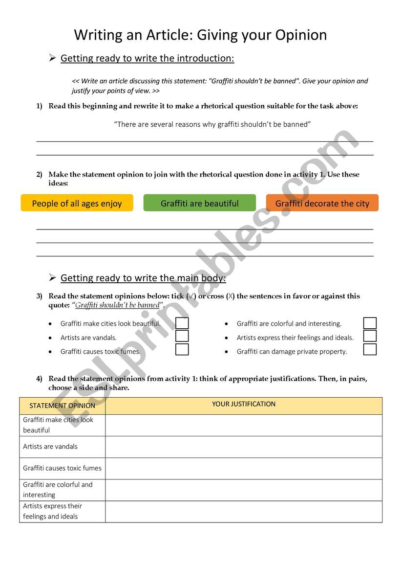 Article: Opinion Essay PART 2 worksheet