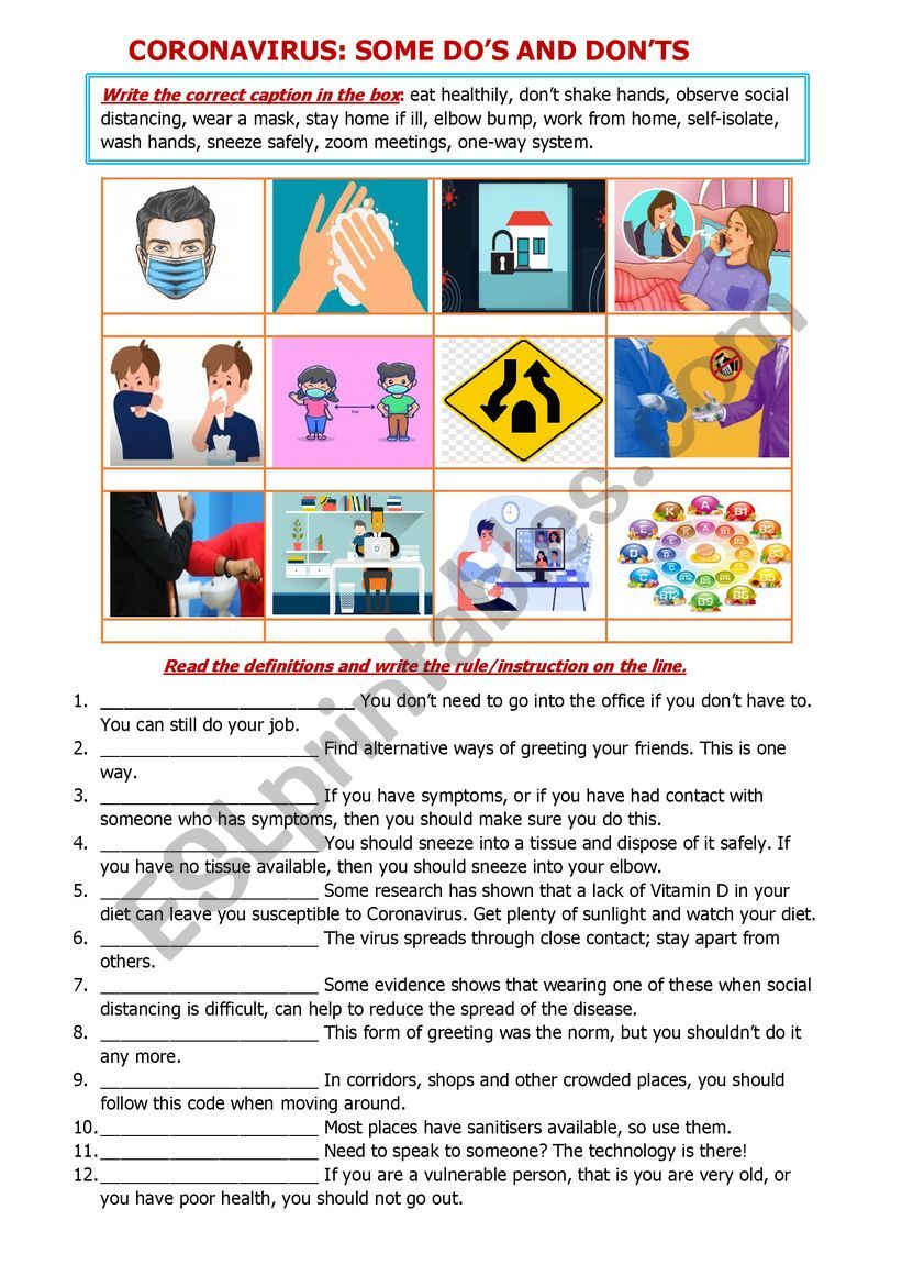 Covid-19 rules worksheet