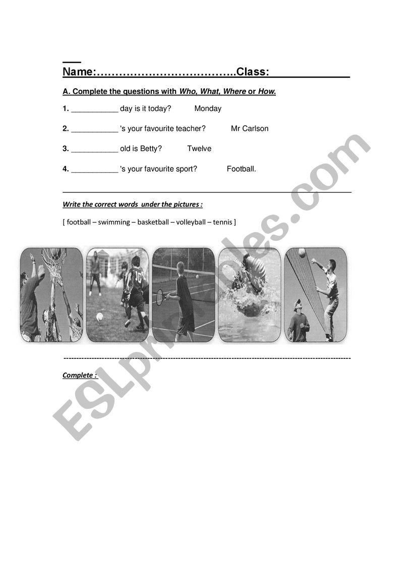 Exam worksheet