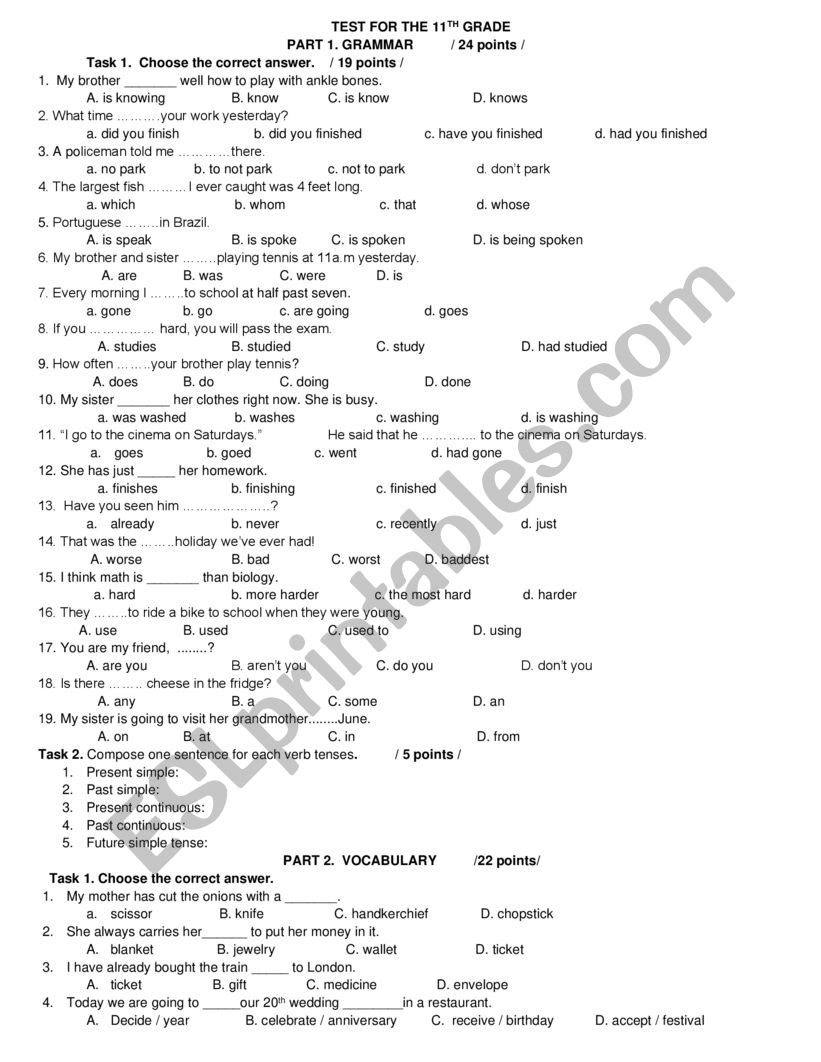 Test  worksheet