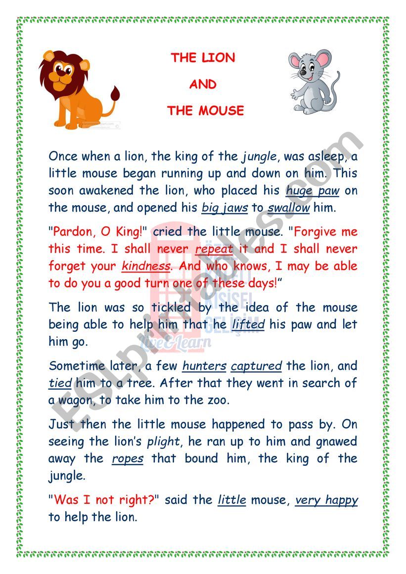 THE LION & THE MOUSE worksheet