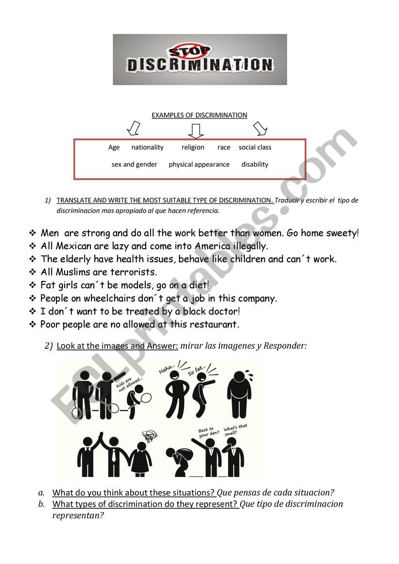 Discrimination worksheet
