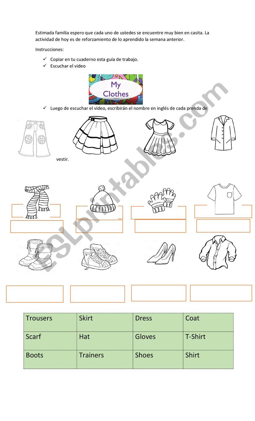 my clothes worksheet