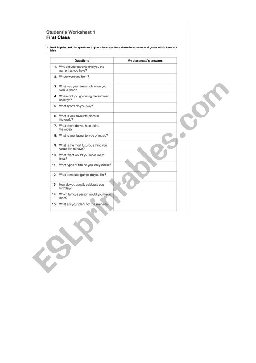 Icebreaking questions  worksheet