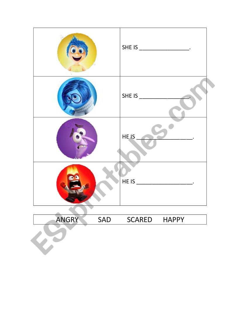 FEELINGS EMOTIONS INSIDE OUT worksheet