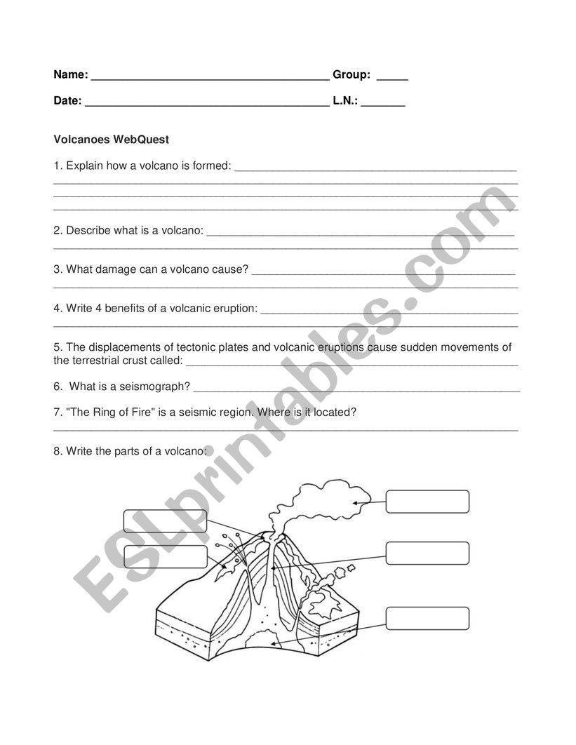 Geography Volcanoes Quest ESL worksheet by borotraj