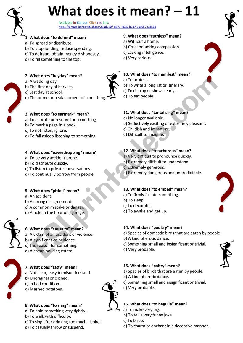 What does it Mean? 11 worksheet