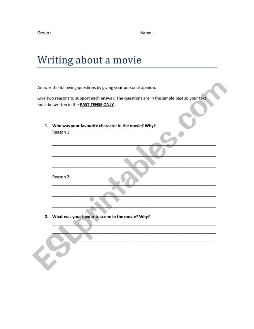 writing about a movie worksheet