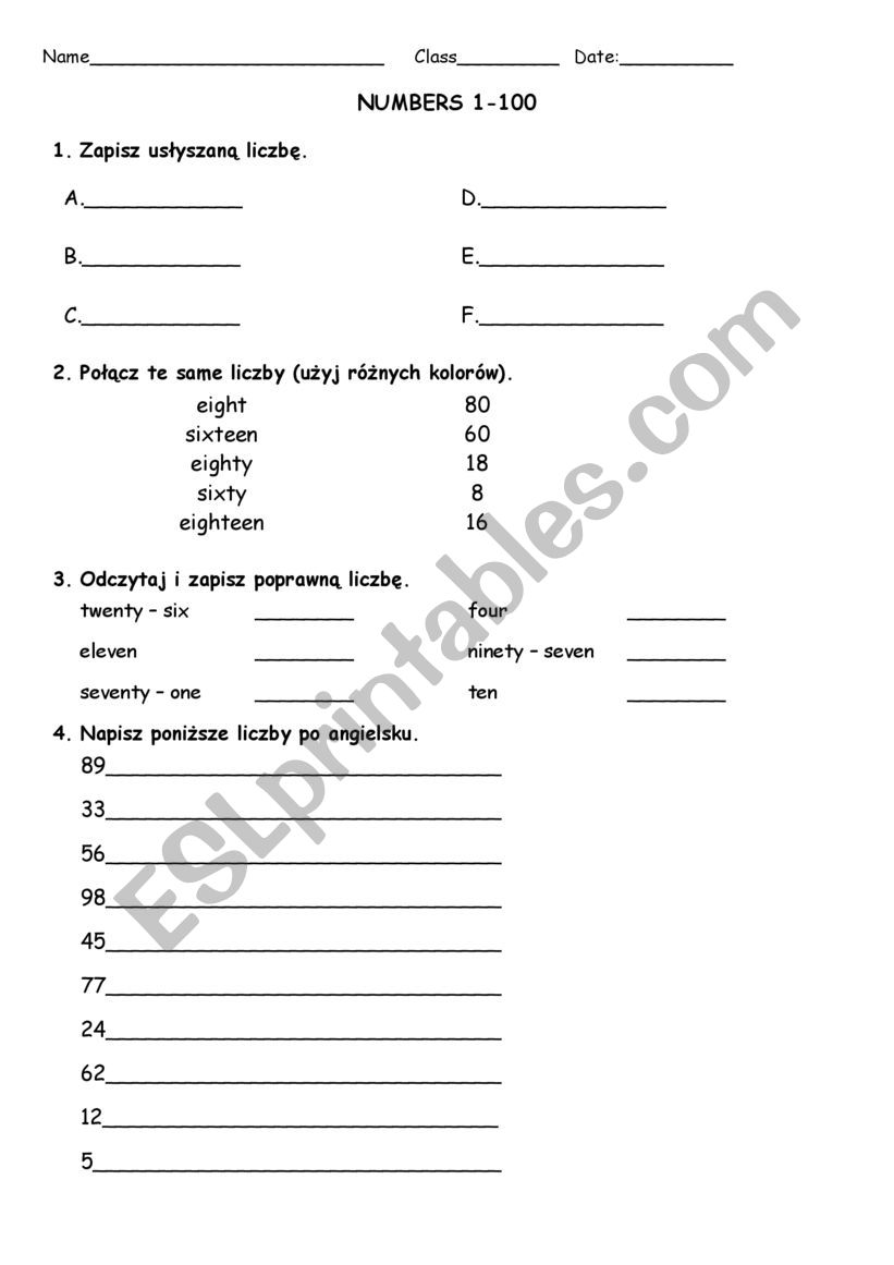 Numbers_exerices worksheet