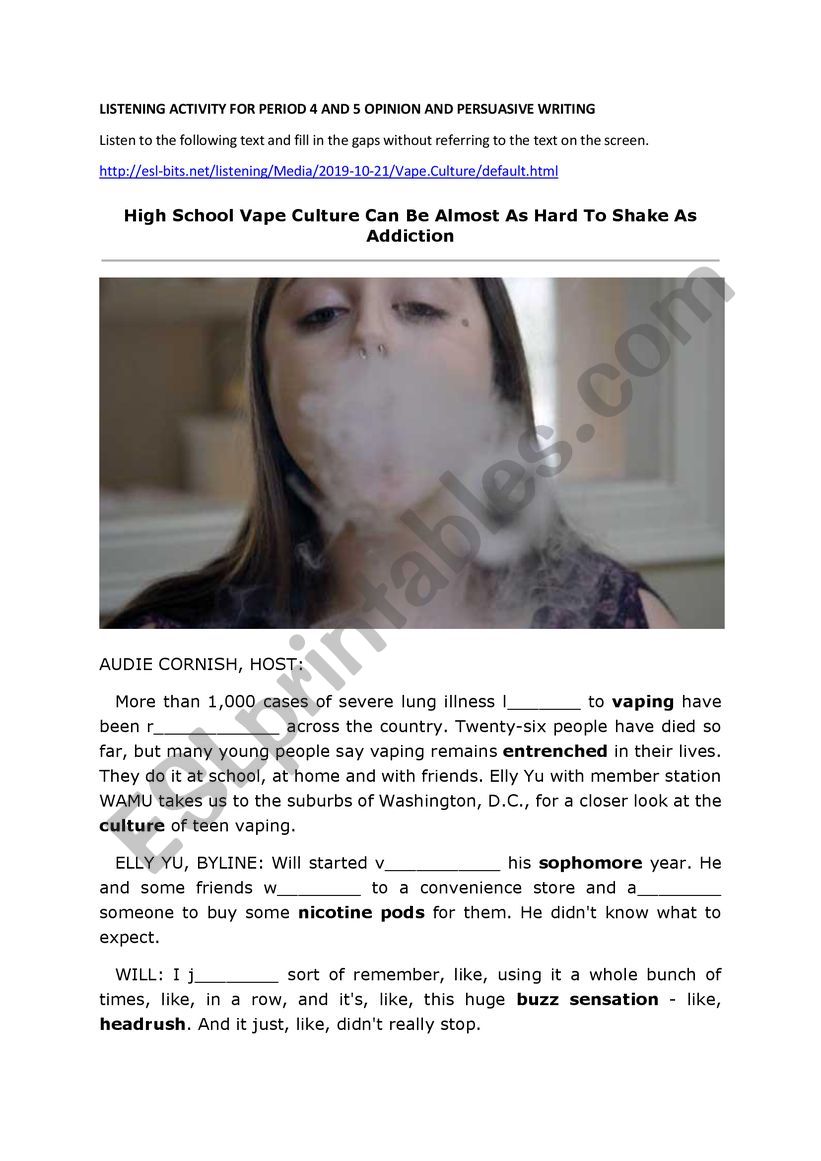 Free Printable Vaping Worksheets