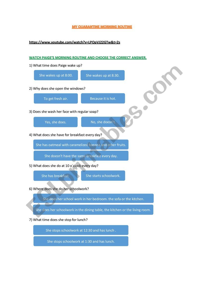 My quarantine morning routine worksheet