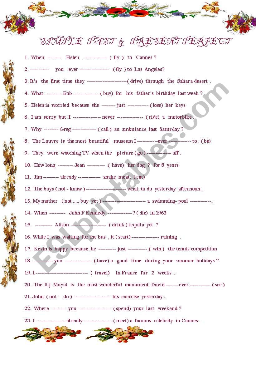 Simple Past & Present perfect  worksheet 