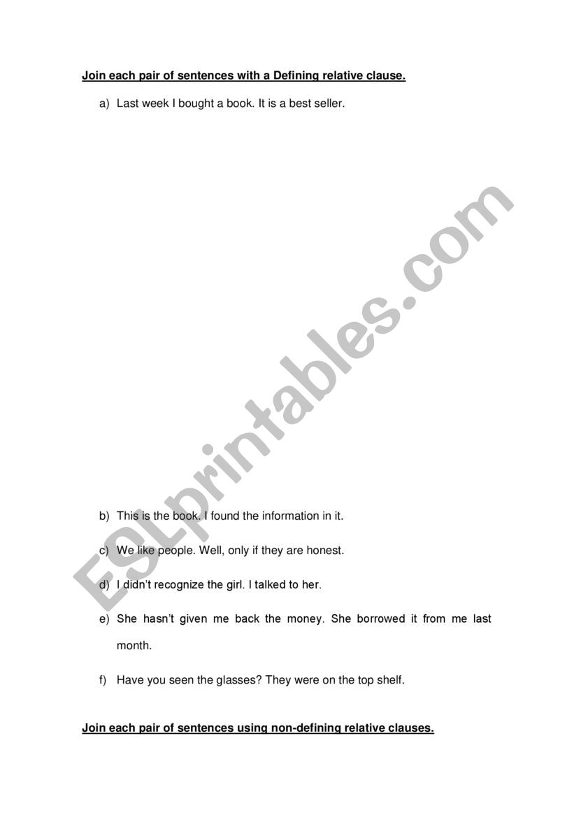 Relative Clauses  worksheet