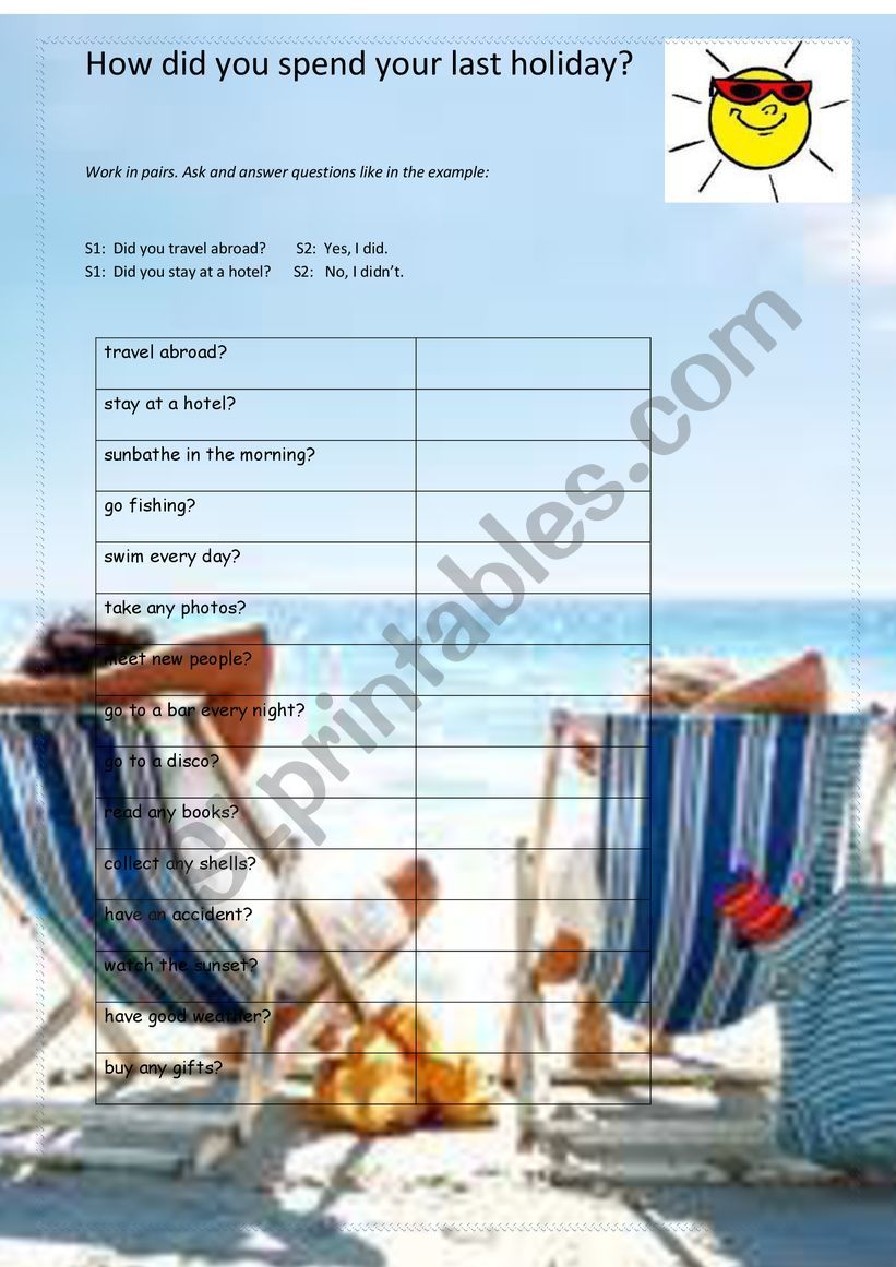 My last holidays worksheet
