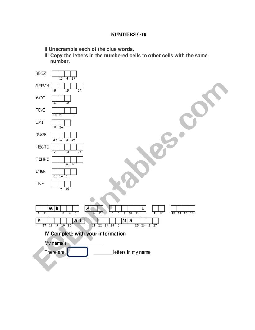 NUMBERS 1 -10 and 11-20 worksheet