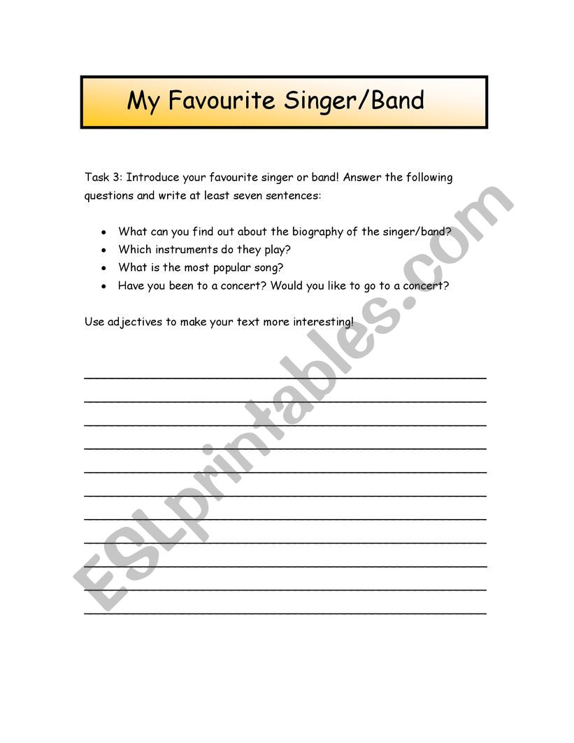 My Favourite Band worksheet