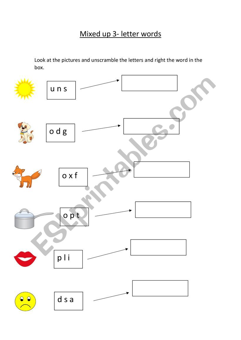 3 word unscramble worksheet - ESL worksheet by NATTY25