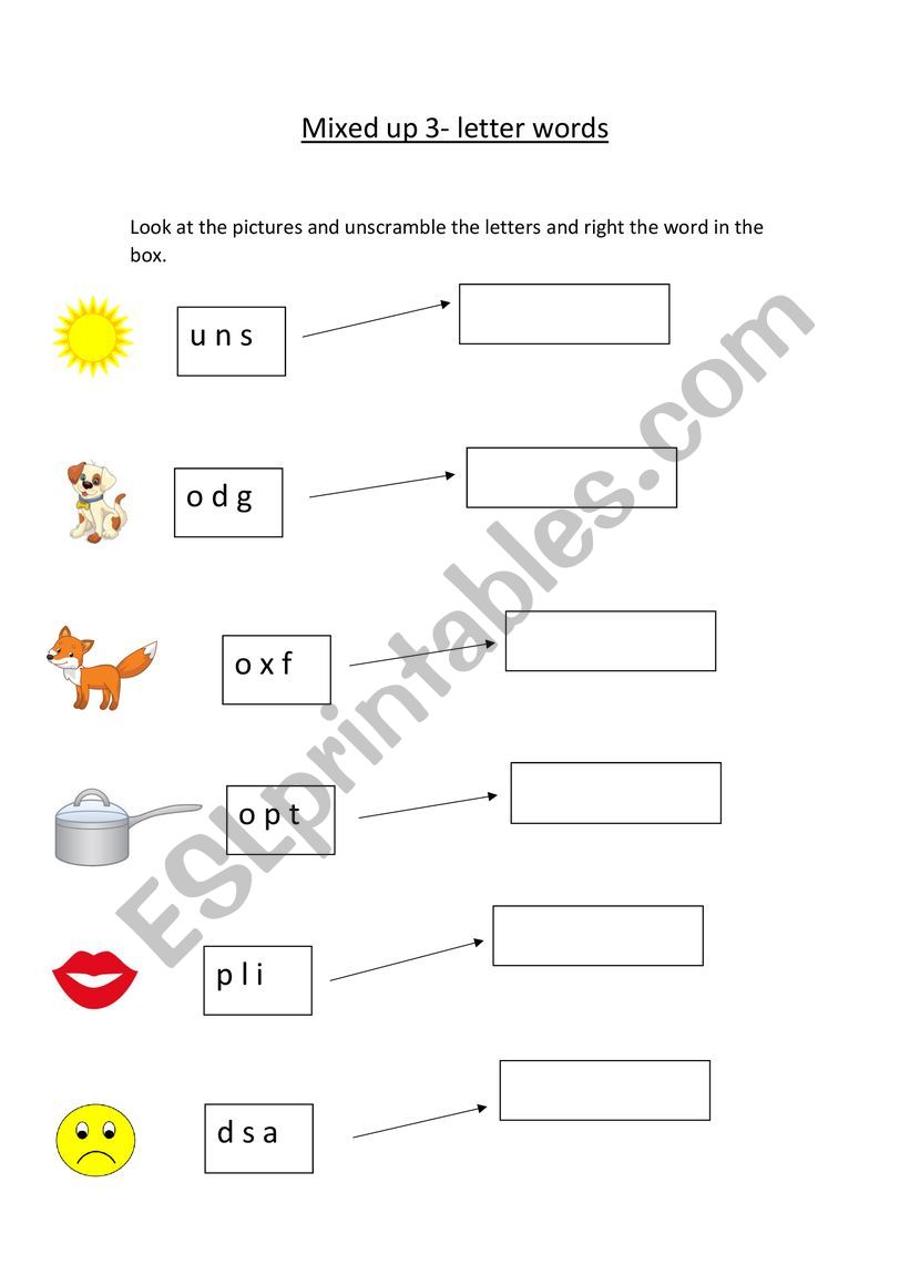 3 Word Unscramble Worksheet ESL Worksheet By NATTY25