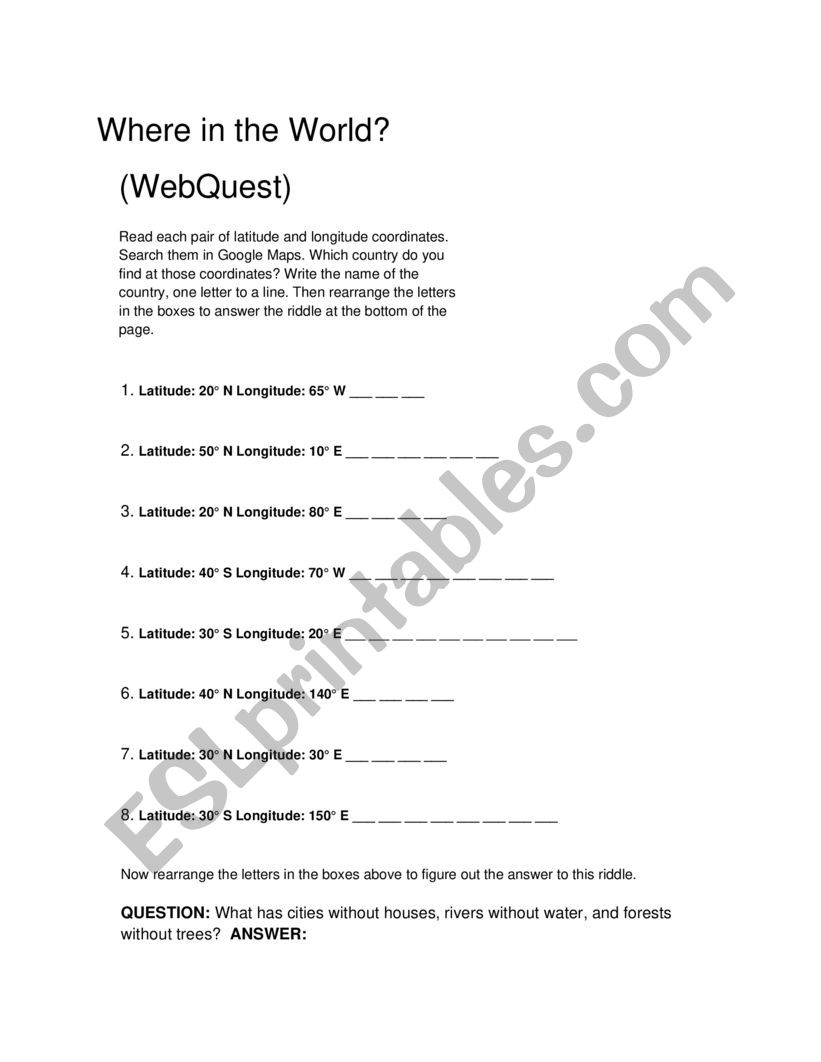 Geography: Where in the world? - WebQuest
