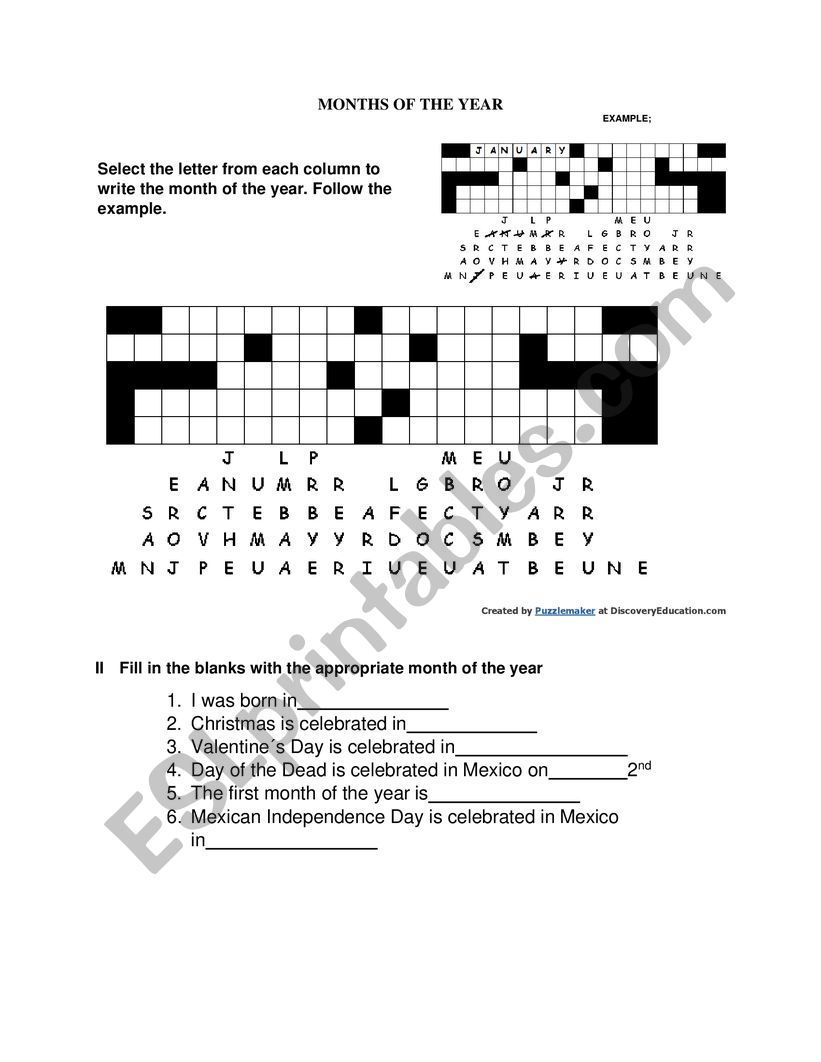 month and colors worksheet
