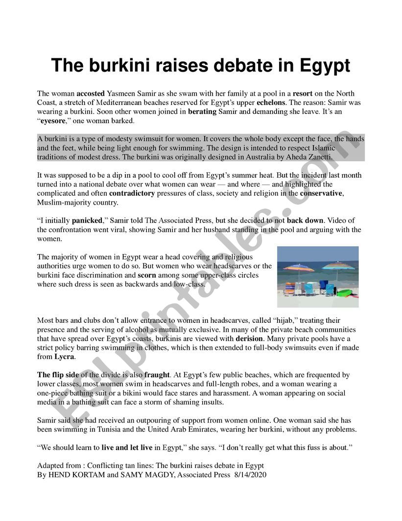 The burkini raises debate in Egypt