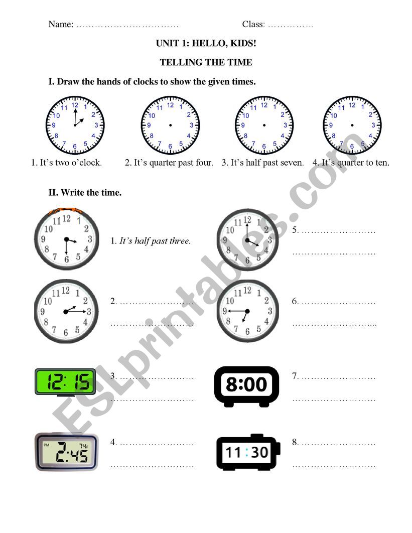 Telling time worksheet