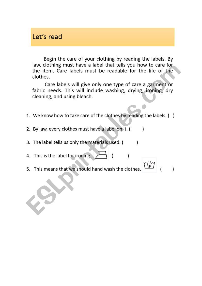 Clothes�s Label worksheet