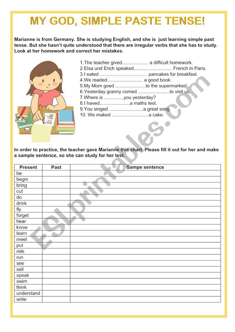 My God, simple past tense worksheet